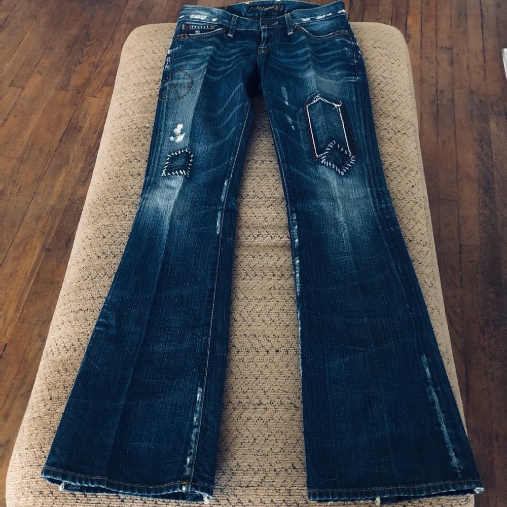 Lucky Brand Dark Blue Flare Jeans with Patchwork/Embellishments Lil Maggie